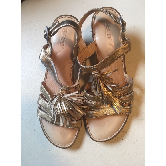 Glimmering Gold Born Strappy Wedge Sandals - Picture 2 of 4